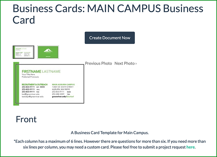 Screenshot from Design Conductor showing the business card layout confirmation page.