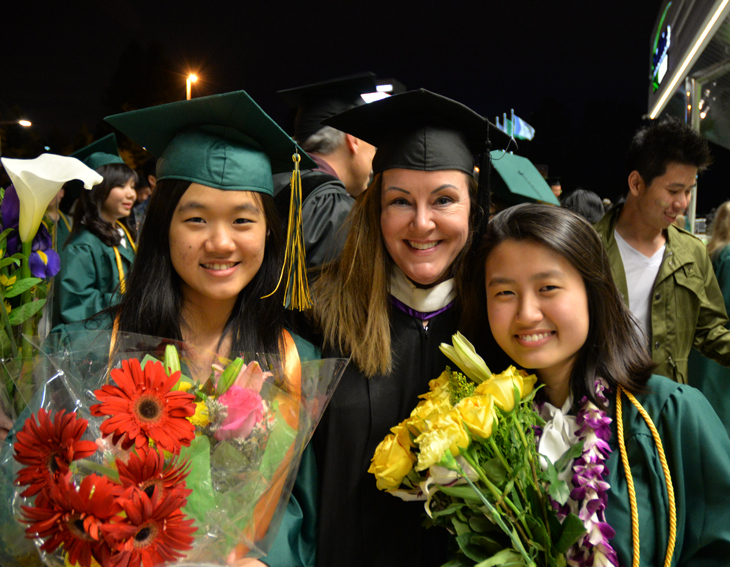 Stephanie Scoby, Senior Director for International Outreach and Marketing with graduates Hanna Wong (Transferred to University of Illinois-Urbana-Champaign) and So-Dam Hang (transferred to William and Mary).