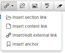 image showing how to select link types in the CMS editor