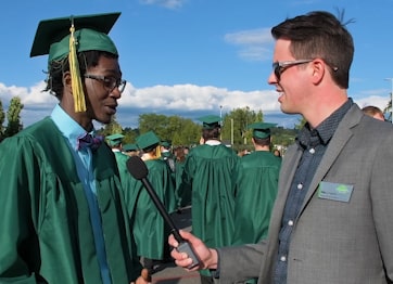 GRC employee interviewing a graduate