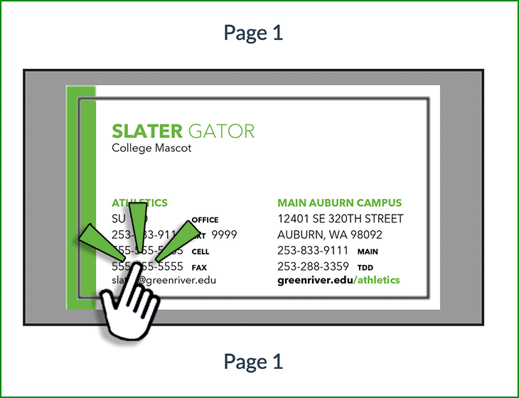 Graphic of a pointer icon clicking into a business card editable section within Design Conductor.