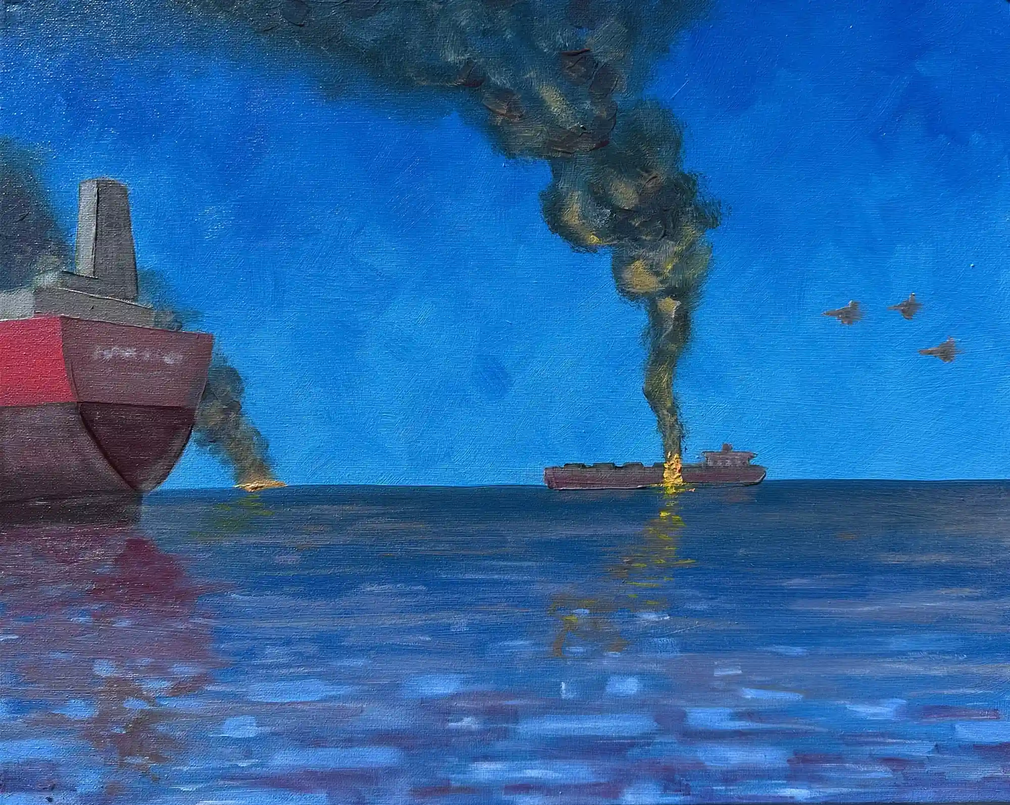 Matt Johnson, Strait of Hormuz, 2026, oil on canvas, 16"x 20"
