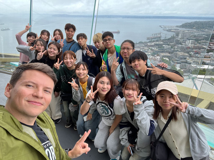 Photo of Summer Intensive English Program students on top of the Space Needle