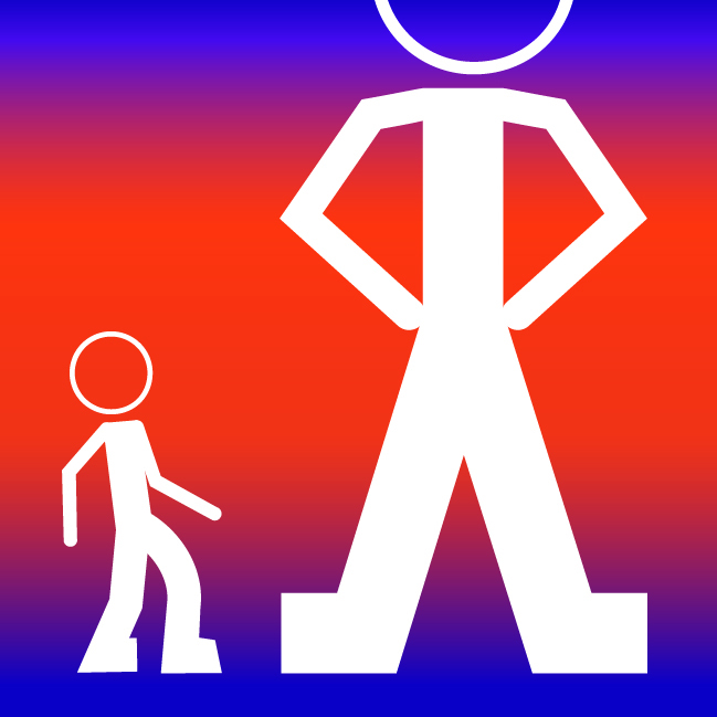An icon representing one person measuring up to another person