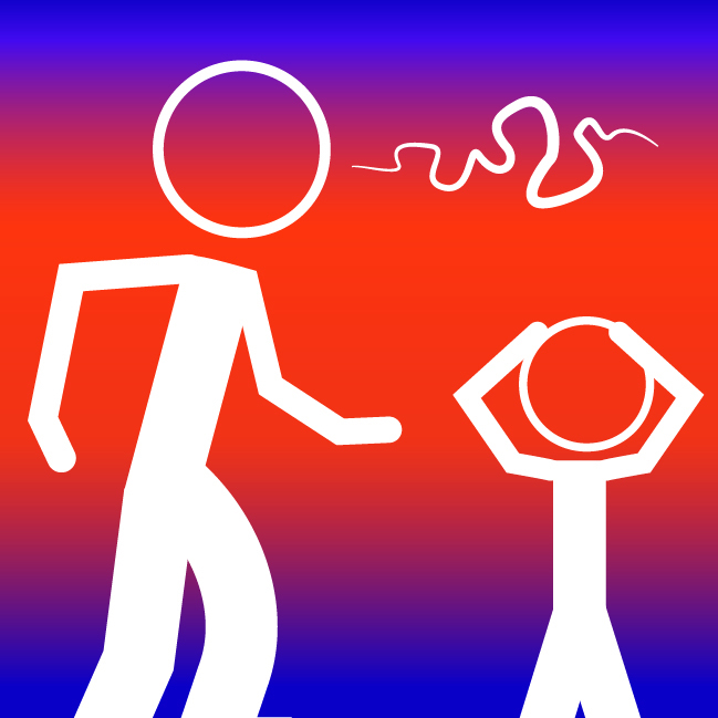 An icon representing a person saying negative comments to another person