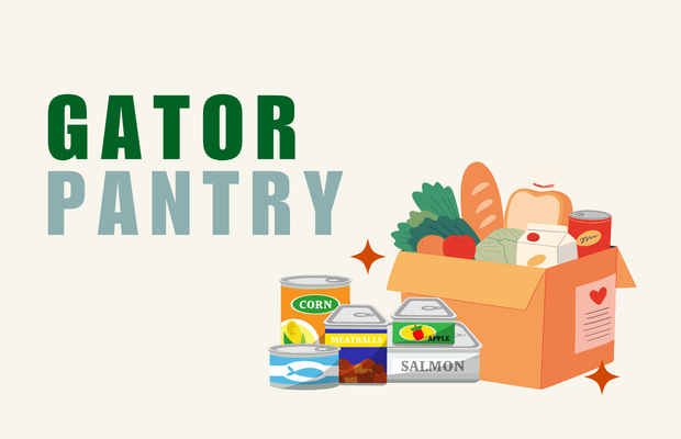 Gator Pantry logo with a box and cans of food.