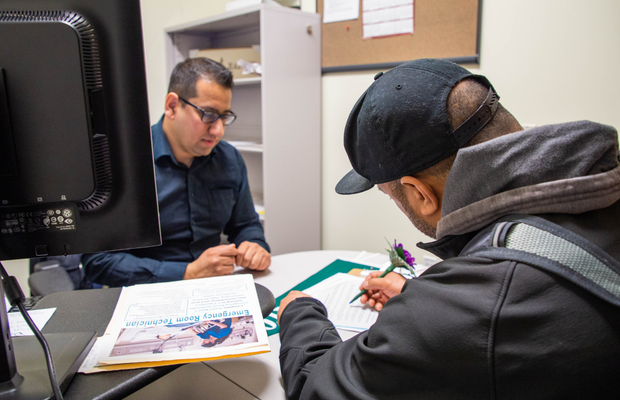 Student applying for job in workforce education