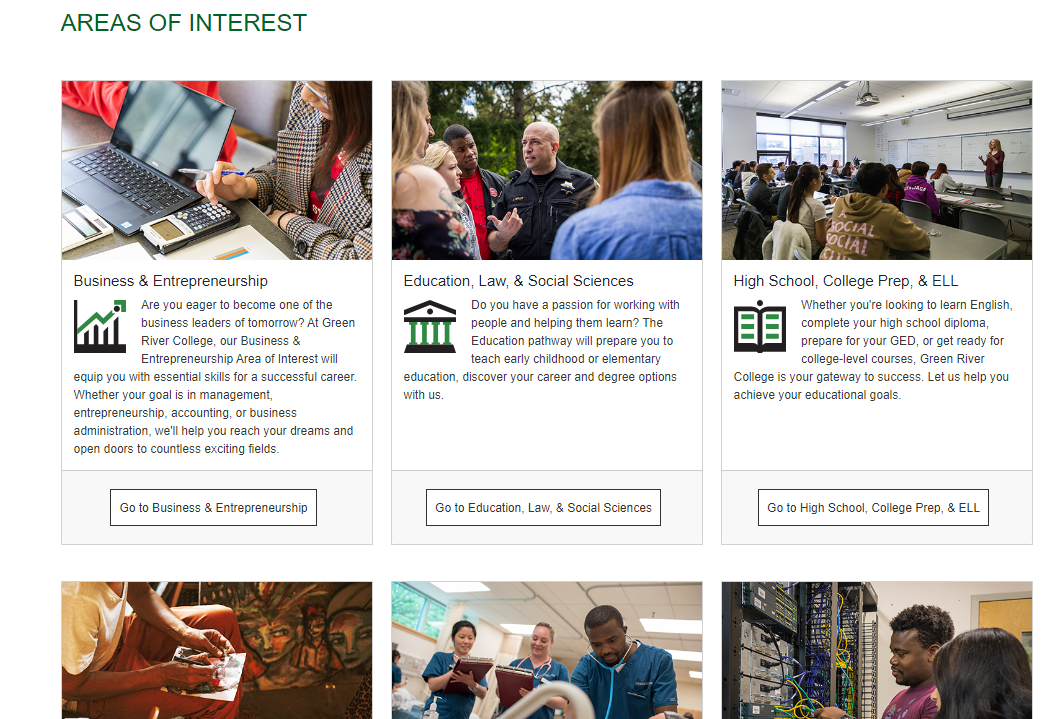 screenshot of areas of interest landing page