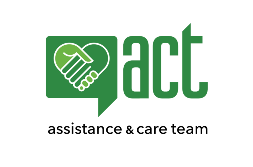 ACT logo Assistance and Care Team logo, two hands holding each other in the shape of a heart
