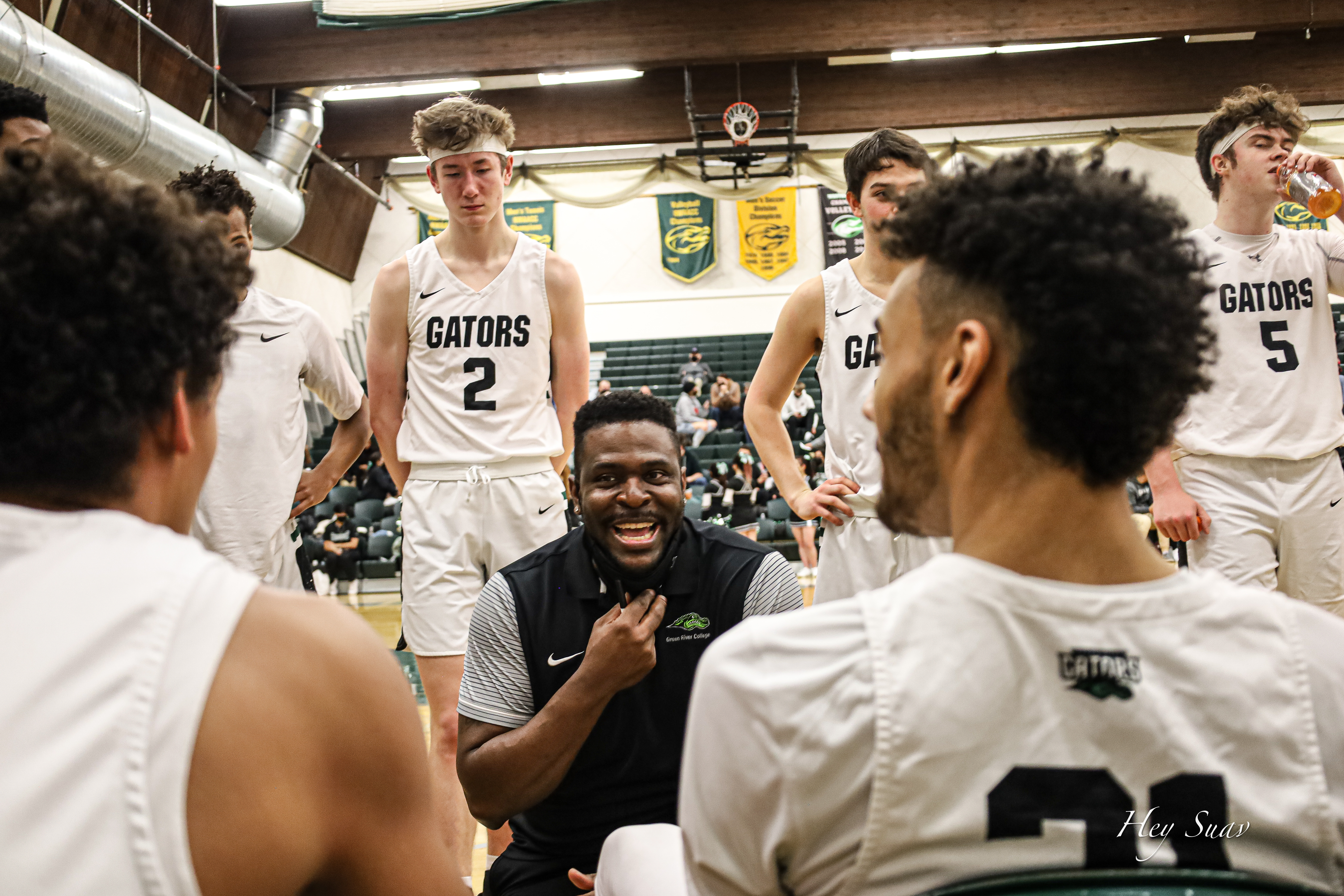 Godfrey Drake, GRC's mens basketball head coach, and players